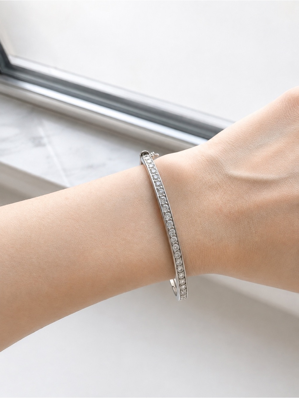 Givenchy Silver-Tone Crystal Rhinestone Bangle Bracelet